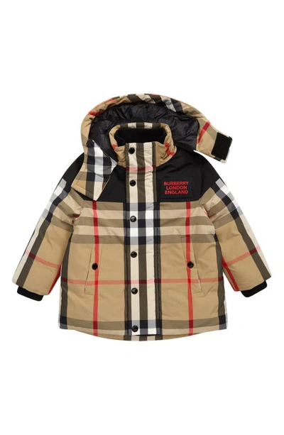 Burberry Kids' Chrissy Check Down Jacket With Detachable Hood In Brown