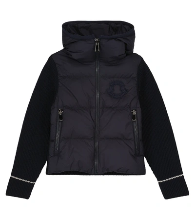 Moncler Kids' Knit-sleeve Down Jacket In 蓝色