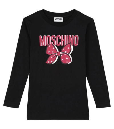 Moschino Kids' Logo Stretch-cotton Dress In 黑色