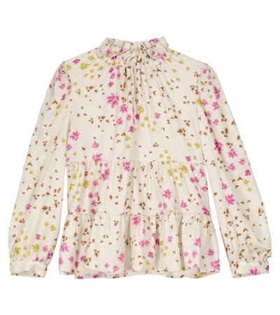 Il Gufo Kids' Floral-print Panelled Blouse In Neutrals