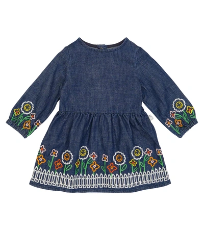 Stella Mccartney Babies' Floral-embroidered Cotton Dress In Blue