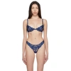 Fleur Du Mal Lily Satin-trimmed Embroidered Stretch-tulle Underwired Bra In Starry Blue Gingham