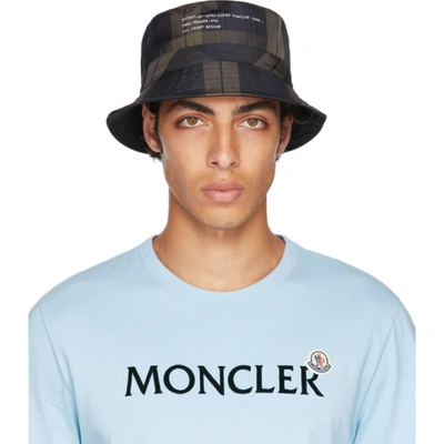 Moncler Genius 7 Moncler Frgmt Hiroshi Fujiwara Reversible Brown & Blue Check Bucket Hat In Black