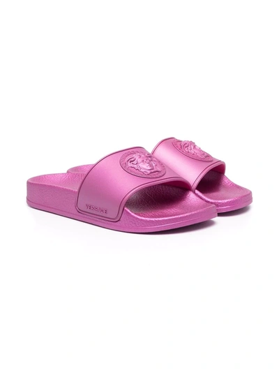 Versace Kids' Little Girl's & Girl's Embossed Slide Sandals In Pink