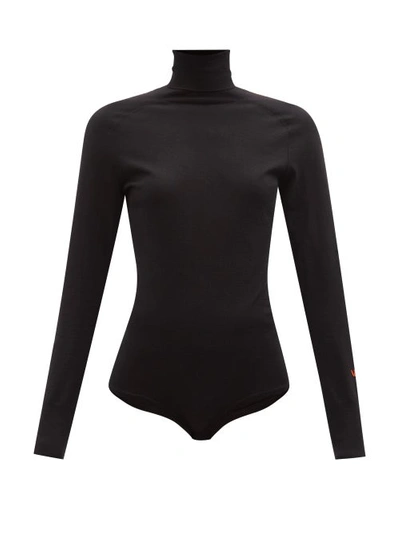 Victoria Beckham Embroidered-logo Roll-neck Jumper In Black