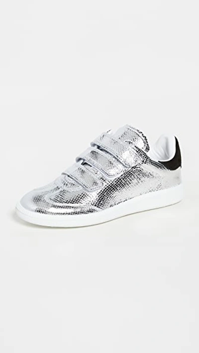 Isabel Marant Beth Metallic Snake-print Low-top Fashion Sneakers In Silver