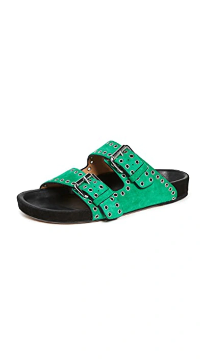 Isabel Marant 20mm Lennyo Studded Suede Slide Sandals In Green