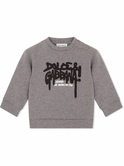 Dolce & Gabbana Baby's Dripping Logo Crewneck Sweatshirt In Grey