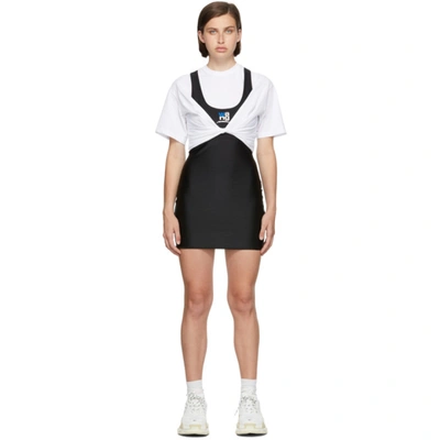 Alexander Wang T Layered Appliquéd Stretch-jersey And Ruched Cotton Mini Dress In Black