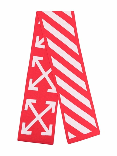 Off-white Kids' Jacquard Cotton Scarf In Red