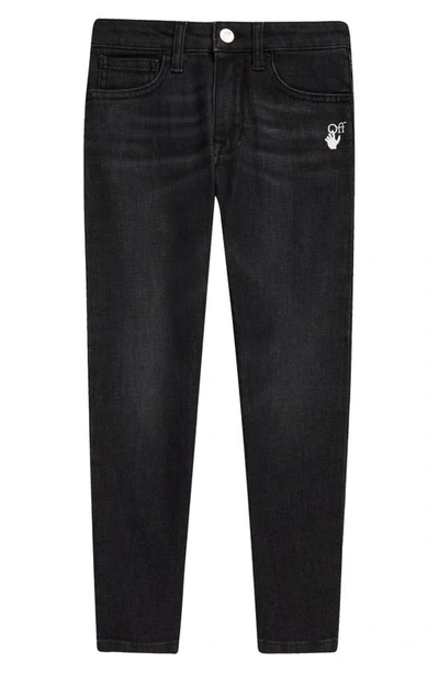 Off-white Black Slim Fit Kids Jeans With Logo And Diagonals