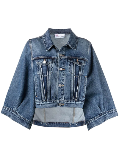 Red Valentino Wide Sleeve Distressed Denim Jacket In Blue | ModeSens