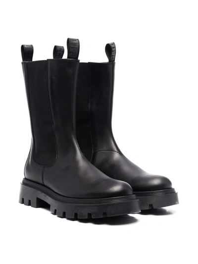 Gallucci Teen Round-toe Leather Boots In 黑色
