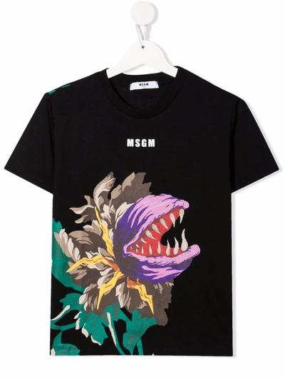 Msgm Teen Graphic-print Cotton T-shirt In Black