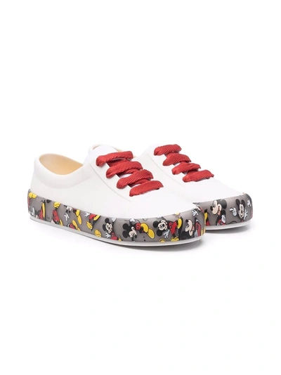 Mini Melissa Kids' Mickey Mouse Rubber Lace-up Trainers In White,multi