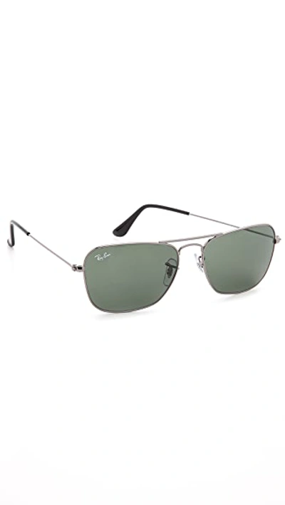 Ray Ban Caravan Sunglasses In Gunmetal/green