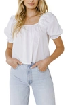English Factory Square Neckline Puff Sleeve Top In White