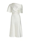 Amsale One-shoulder Drape Bodice Midi Cocktail Dress In Ivory