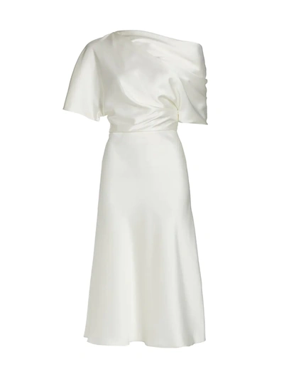 Amsale One-shoulder Drape Bodice Midi Cocktail Dress In Ivory