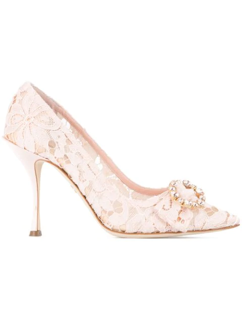 pink lace pumps