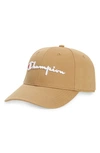 Champion Classic Script Baseball Cap In Whole Wheat Khaki