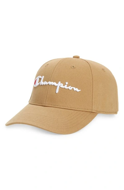 Champion Classic Script Baseball Cap In Whole Wheat Khaki