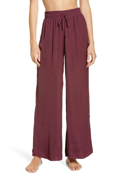 Socialite Washable Satin Wide Leg Pants In Burgundy ModeSens