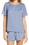 Socialite Tulip Back Oversize Washable Satin T-shirt In Blue