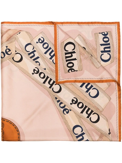 Chloé Woody Logo-print Silk-twill Scarf In Neutrals