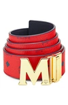 Mcm Flat M Reversible Belt In Candy Red