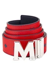 Mcm Logo Buckle Reversible Belt In Candy Red