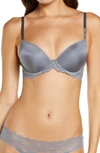 Calvin Klein Seductive Comfort Lace Demi Lift Convertible Bra In Pewter Sand