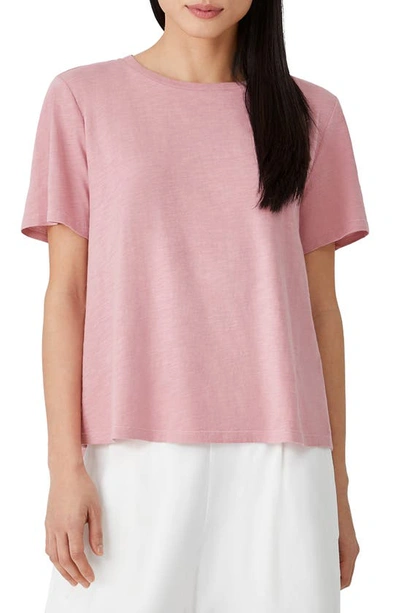 Eileen Fisher Crewneck Boxy Organic Cotton T-shirt In Magnolia