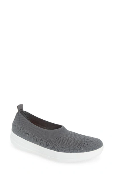 Fitflop Uberknit Ballerina Flat In Pewter Grey/ Metallic Pewter