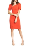 Dress The Population Ruth Asymmetrical Neck Midi Dress In Orange