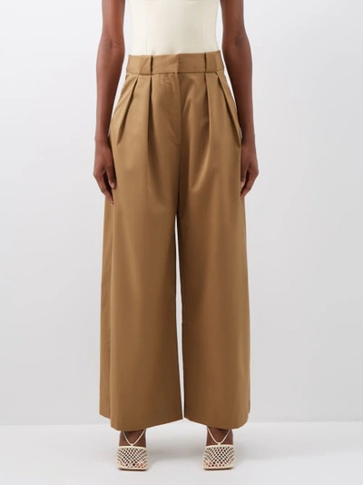Khaite Rico Pleated Cotton-twill Wide-leg Trousers In Brown