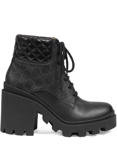 Gucci Gg Canvas And Leather Lace-up Boots In Black