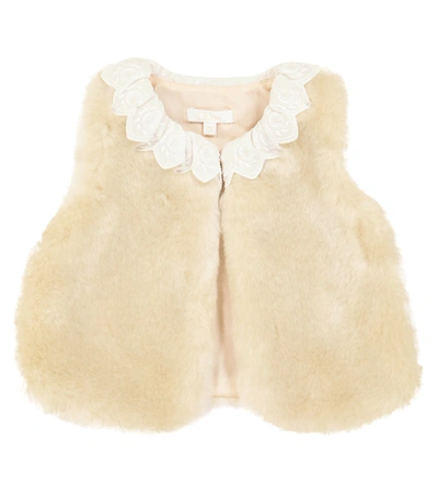 Chloé Kids' Embroidered Collar Faux-fur Gilet In Neutrals