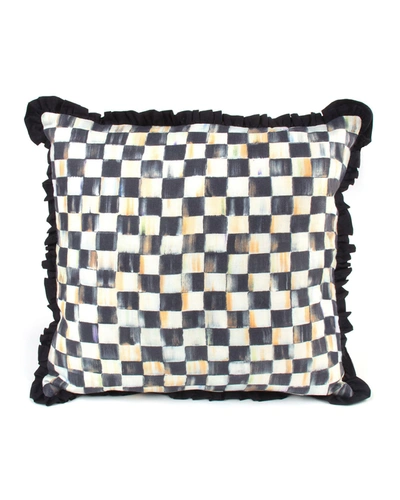 Mackenzie-childs Courtly Check Ruffled Square Pillow In Black/white