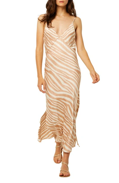 Misa Raisa Zebra Stripe Maxi Dress In Tan