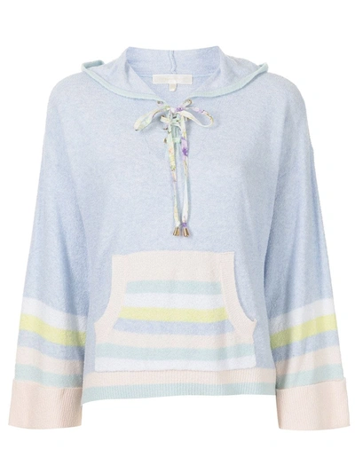 Loveshackfancy Fenmore Lace-up Striped Terry Hoodie In Blue