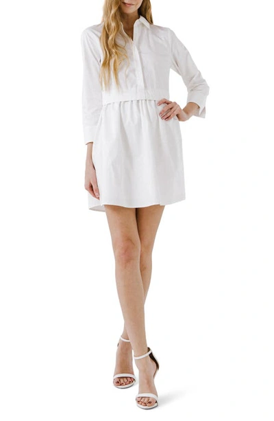 English Factory Long Sleeve Mini Shirtdress In White