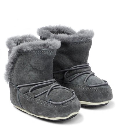 Moon Boot Babies' Crib Suede Snow Boots In Dark Grey