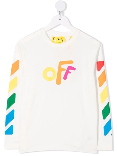 Off-white White T-shirt For Kids With Multicolored Logo