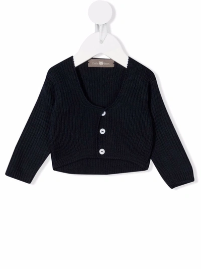 Little Bear Babies' Ribbed Knit Virgin Wool Cardigan In Blue