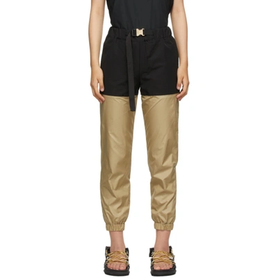 Sacai Belted Contrasting Cotton Twill Panelled Nylon Jogger Pants In Beige Black