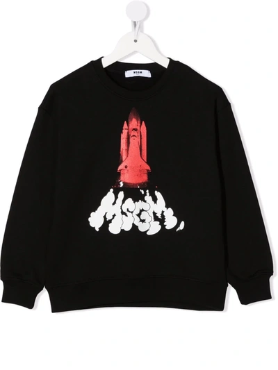 Msgm Teen Logo Crew-neck Sweatshirt In Black