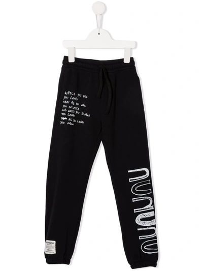 Nununu Kids' Growth Cotton Graphic Sweatpants In Black