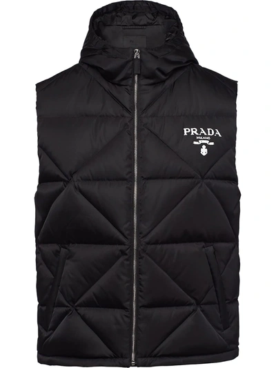 Prada Re-nylon Quilted Hooded Gilet In Nero