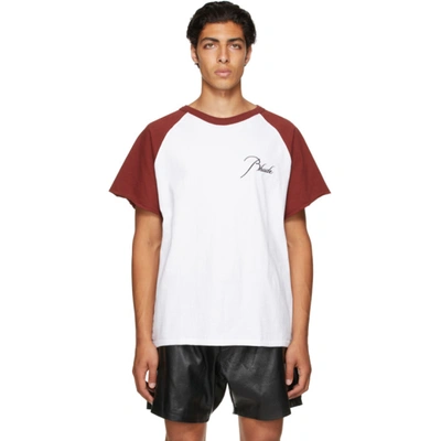 Rhude Logo Print Two-tone Cotton T-shirt In White,red